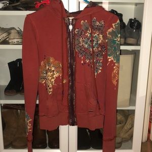 Miss Me zip up embroidered hoodie